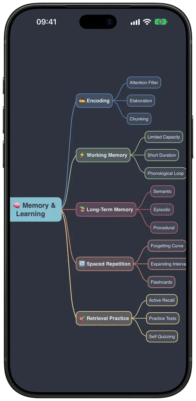 The same memory and learning mind map in Converge’s Nord Frost theme.